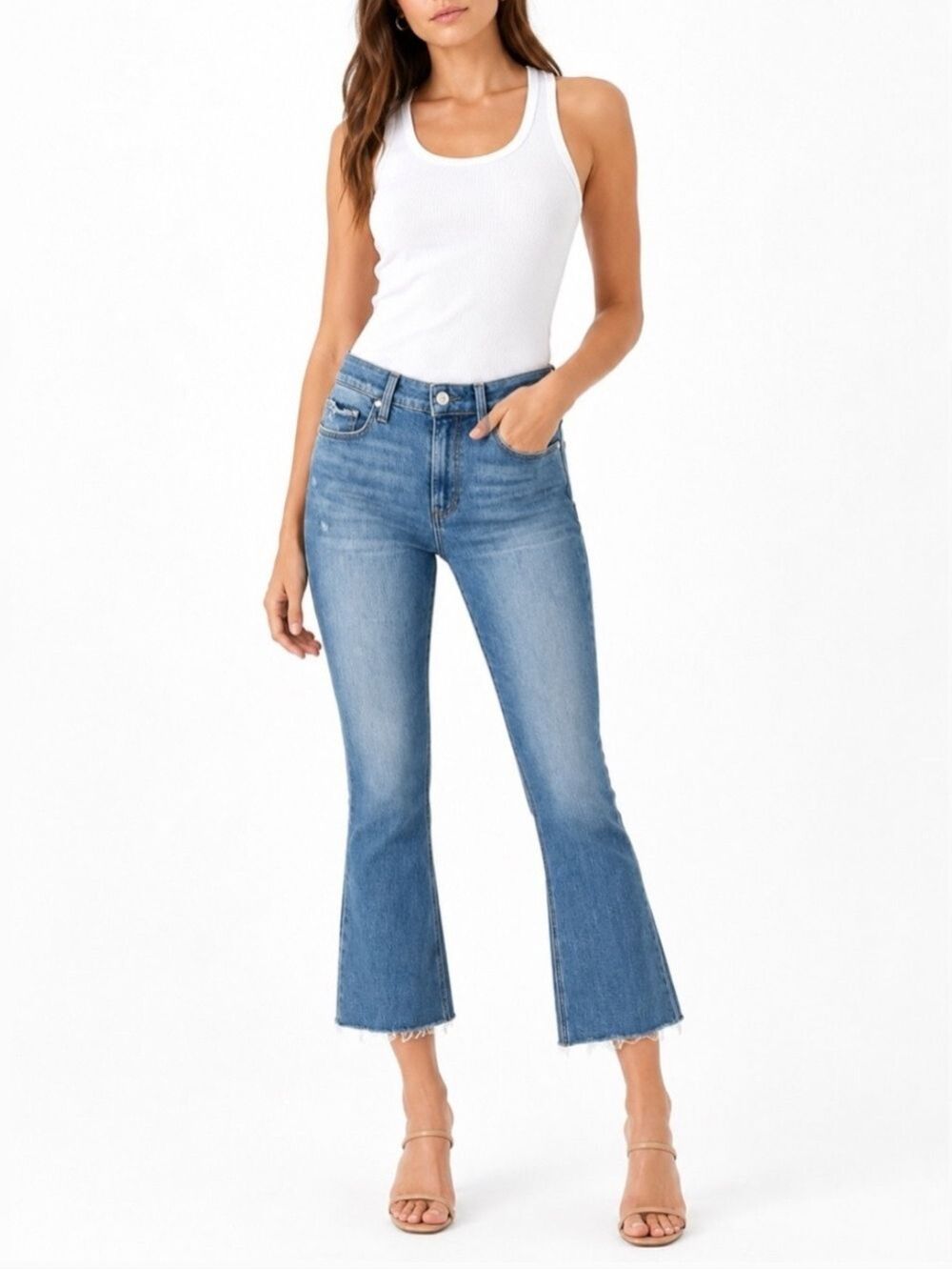 Paige Colette Crop Flare Jeans Raw Hem Size 30